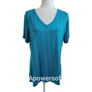 Apt 9 Black and Blue Geometric Pattern V-Neck Tee